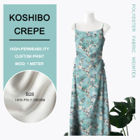 Tela Crepé Floral con Estampado de Lámina Koshibo Azul Hielo B28 para Vestido de Crepé Koshibo