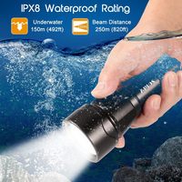 Lampe de plongée Orcatorch D03 Pro Super Fantastic, 4 modes d'éclairage, 4200 lumens de puissance maximale, portée du faisceau de 250 m, indice de protection IP X8