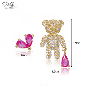 V & R Mode Bijoux Saint Valentin Cadeaux Plaqué <span class=keywords><strong>Or</strong></span> Mignon Coeur <span class=keywords><strong>Ours</strong></span> En Cristal <span class=keywords><strong>Boucle</strong></span> <span class=keywords><strong>D</strong></span>'oreille Pour Les Femmes - Product Image 1