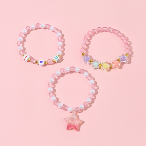 Yiwu produttore gioielli per bambini fatti a mano in cristallo colorato stella imitazione braccialetto di perline di perle per bambine - Product Image 3