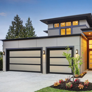 Porte de <span class=keywords><strong>garage</strong></span> extérieure pour maisons en alliage d'aluminium verre dépoli moderne nouvelle porte de <span class=keywords><strong>garage</strong></span> en verre automatique noire - Product Image 1