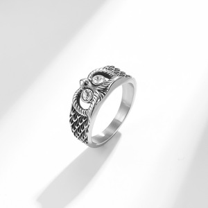 Owl <b>Titanium</b> Steel <b>Ring</b> Band With Crystal Inlay Unisex Fashion Jewelry Gift - Product Image 4