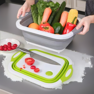 Bassine de lavage <span class=keywords><strong>pliable</strong></span> en plastique écologique pour la maison, avec panier égouttoir et <span class=keywords><strong>planche</strong></span> à découper intégrée - Product Image 2