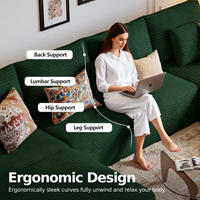 Canapé sectionnel en velours côtelé en forme de U de 134 pouces, sans structure, avec assise profonde et mousse à mémoire de forme haute densité, pour salon