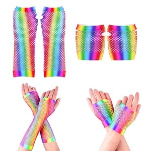 Mangas de Disfraz de Discoteca de los 80 para Fiestas, Guantes Sexys sin Dedos de Malla Colorida con Arcoíris para Chicas y Mujeres - Product Image 2
