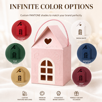 Boîte cadeau de Noël rose de luxe avec poignée et fenêtre en forme de cœur, boîte en papier festif pour emballer des bonbons et des friandises