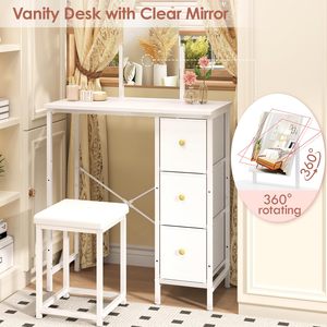 Pequeño tocador <span class=keywords><strong>con</strong></span> <span class=keywords><strong>espejo</strong></span> y silla, mesa de maquillaje <span class=keywords><strong>con</strong></span> 3 cajones de tela <span class=keywords><strong>para</strong></span> dormitorio, mesa de maquillaje <span class=keywords><strong>con</strong></span> silla <span class=keywords><strong>para</strong></span> <span class=keywords><strong>niñas</strong></span> - Product Image 4
