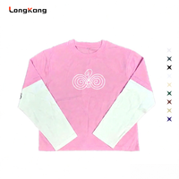 T-shirt personnalisable pour homme, 2-en-1, à manches longues, coupe classique, tissé uni, style streetwear décontracté, avec blocs de couleur et logo personnalisé