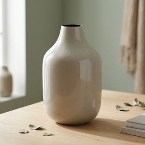 Vase en fonte émail blanc, Vase brillant pour décoration intérieure, décoration de dessus de Table - Product Image 2