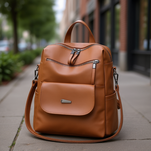 Mochila de Cuero PU Impermeable para Mujer, Bolso de Hombro Casual Marrón, Capacidad Media, Uso Diario - Product Image 2