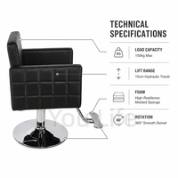 Fauteuil de coiffure noir professionnel avec siège hydraulique, accoudoirs, repose-pieds et base ronde pour salon de beauté - Vente en gros