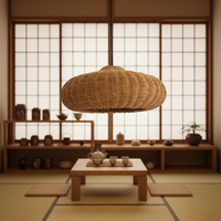 Lampe suspendue en rotin japonais vintage artisanale avec ampoule E27 blanc chaud pour salons, hôtels, restaurants, salons de thé