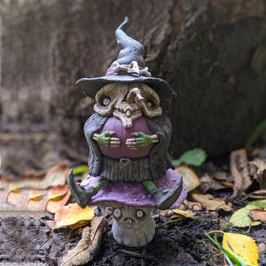 Decoración de resina de bruja de Halloween con forma de hongo, adorno de jardín para exteriores, decoración para patio y hogar - Product Image 1