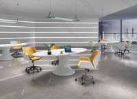 Meuble de bureau moderne en cuir, avec haut en marbre, blanc, en forme de u, table et chaises de styliste ovales, offre spéciale