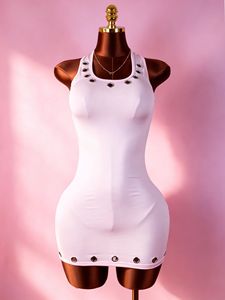 Robe moulante mini <span class=keywords><strong>vintage</strong></span> sexy sans manches à dos nu avec anneau métallique pour <span class=keywords><strong>femme</strong></span>, collection printemps-été - Product Image 2