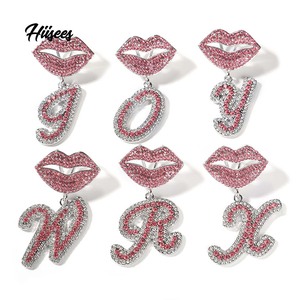 Gioielli alla moda Bijoux Femme Custom Pink Lips pendenti Shiny CZ Word Mixed Initial 26 Letter Alphabet pendenti collana - Product Image 5