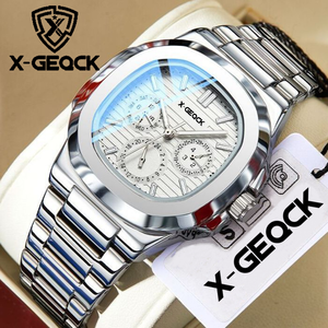 Nuovo Orologio al Quarzo da Uomo di Lusso con Tre Quadranti, Cinturino in Acciaio Inossidabile, Luce Notturna, <span class=keywords><strong>Calendario</strong></span> e Impermeabile - Product Image 1