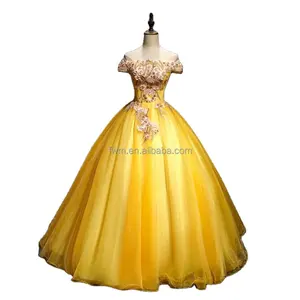 Vestido de baile floral de tule 3D de alta qualidade até o chão, vestido de baile para festas em linha A, vestidos quinceanera para festas à noite, renda especial