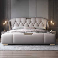 Modernes europäisches Luxus-Design King-Size-Massivholz-Bettrahmen-Stoffset Weiche gepolsterte hoch gepolsterte Betten Home Schlafzimmer