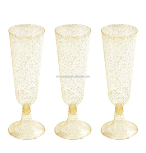 Flûte à <span class=keywords><strong>champagne</strong></span> en plastique jetable en verre clair détachable à jante dorée de 5oz pour fête <span class=keywords><strong>ou</strong></span> mariage - Product Image 5
