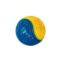 Balle sonore aux sons délicieux, stimulation mentale pour animaux de compagnie. Conception à motif de patte bicolore en TPR élastique résistant aux morsures. Jouet