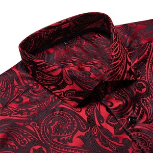 Cộng Với Kích Thước Của Nam Giới Màu Đỏ Paisley Áo Sơ Mi Nút Xuống Giản Dị Jacquard Áo Sơ Mi Dài Tay Áo Sơ Mi Prom Đám Cưới - Product Image 2