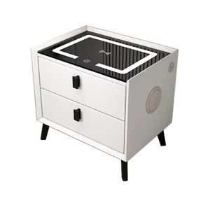 Mesa de Noche, Luz LED con Carga Inalámbrica, Puerto USB, Altavoz Bluetooth, Muebles para el Hogar, <span class=keywords><strong>Dormitorio</strong></span>, Mesita de Noche Moderna - Product Image 1