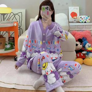 2025 nuovo <span class=keywords><strong>pigiama</strong></span> invernale carino da <span class=keywords><strong>donna</strong></span> cartone animato in pile spesso Cardigan maglione Pijama Set abbigliamento per la casa all'ingrosso - Product Image 6