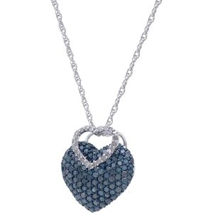 Collar con Colgante de Diamantes en Forma de Corazón, 1.02 Cttw, Color H-I, Diamantes Blancos y Azules de Fantasía, Plata de Ley 925, para Uso Diario de Mujeres - Product Image 2
