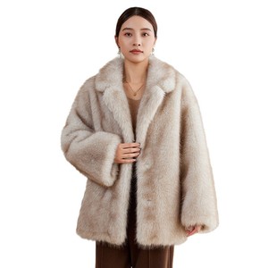 Manteau en fausse fourrure <span class=keywords><strong>beige</strong></span> de luxe pour femmes, col rabattu, chaud et moelleux, vêtement d'extérieur d'hiver élégant, veste épaisse - Product Image 6