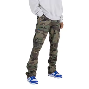 Commercio all'ingrosso personalizzato vernice Splatter Multi tasca impilati pantaloni da carico svasato Baggy Camo lavoro in poliestere tattico Mens Pan di carico - Product Image 1
