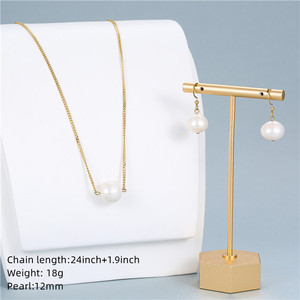 Set di orecchini con collana riempita d'oro con catena <span class=keywords><strong>in</strong></span> <span class=keywords><strong>acciaio</strong></span> inossidabile con perle d'acqua dolce naturali bianche da 12mm - Product Image 4