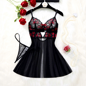 Ensemble de lingerie en dentelle pour <span class=keywords><strong>femme</strong></span>, broderie 3D, maille, robe babydoll, camisole <span class=keywords><strong>push</strong></span>-<span class=keywords><strong>up</strong></span>, <span class=keywords><strong>nuisette</strong></span> transparente sexy, string - Product Image 1