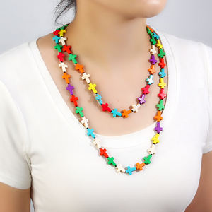 Cadılar bayramı renkli kafatası kolye moda Bohemian 118-120cm renkli turkuaz kafatası çapraz düğümlü 2 Wrap uzun kolye - Product Image 1