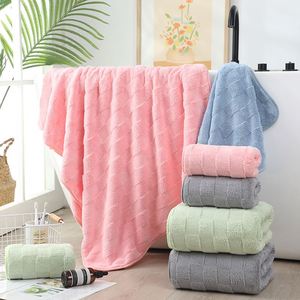 Ensemble de bain en polaire corail épaissi, sans peluches, séchage rapide, serviette de visage tissée, design uni, idéal pour la maison et la natation - Product Image 2