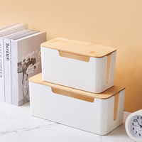Support de gestion de câbles écologique personnalisé, boîte de rangement rectangulaire pour câbles avec couvercle en bambou, organisateur pour le rangement des fils électriques
