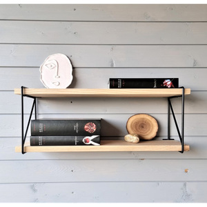 Étagère en bois d'organisation murale de ferme avec supports en métal noir plantes présentoir étagère murale flottante - Product Image 5