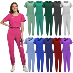 Women's <b>Scrub</b> Set Moisture Wicking Knitted Split Uniforms For Medical Dental Salon Staff With Cutout Neckline S XXL - Product Image 1