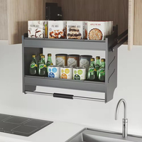 Organizador de Armazenamento Retrátil para Armário de Cozinha em Alumínio, Design Moderno, Cesta Retrátil com Movimento Vertical