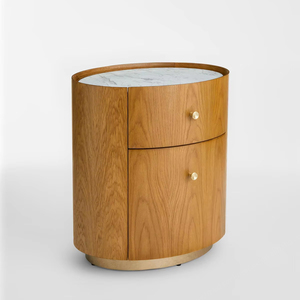 Custom Natural Marble and Solid Oak <b>Sofa</b> <b>Side</b> <b>Table</b> With Drawers for Bedroom Living Room Bedside <b>Table</b> Nightstands - Product Image 4