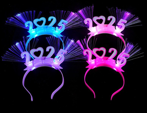 <span class=keywords><strong>2025</strong></span> ánh sáng lên hairband hạnh phúc năm mới sợi quang LED nhấp nháy <span class=keywords><strong>Headband</strong></span> với vương miện Đảng trang phục - Product Image 1