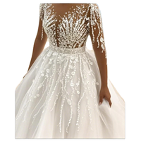 Chic Robe de Mariée Longue en Dentelle Française à Paillettes avec Décorations de Cristal – Idéale pour Fêtes et Mariages