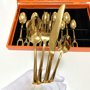 Ensemble de couverts 24 pièces en acier inoxydable 304, style européen de luxe, finition miroir, idéal pour les cadeaux d'affaires – Série H, vente chaude - Product Image 4