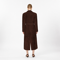 Manteau trench décontracté pour femme en cuir nubuck véritable marron noyer, à bouton unique et ceinture à boucle recouverte, coupe-vent et respirant pour l'automne