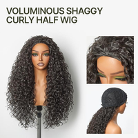 Perruque mi-longue bouclée à 200% de densité, 3 en 1, ondulations shaggy, cheveux humains avec cordon de serrage, perruque sans colle, bandeau, prête à porter pour femmes