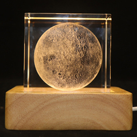 Lámpara de Luna 3D, regalo de Navidad creativo, luz de noche de cristal con Base de madera Led