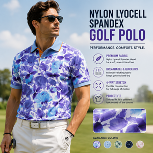 Polo de golf pour homme en nylon, lyocell et élasthanne, respirant, extensible, de qualité supérieure, avec logo brodé personnalisé - Product Image 1