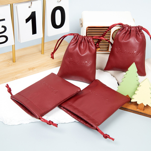7x9 cm Personalised Simple Burgundy PU Leather <b>Drawstring</b> Jewelry Pouch <b>Makeup</b> <b>Bag</b> Cute Soft Coin Pouches - Product Image 6