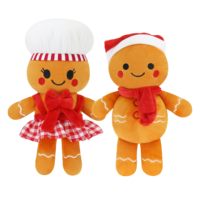Lot de 2 poupées en peluche en forme d'homme en pain d'épices avec chapeau de chef et écharpe, jouets doux et moelleux pour animaux de compagnie, chiens et chats