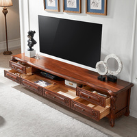Meuble TV de salon de luxe américain, ensemble de meubles de rangement en bois massif sculpté vintage, meuble TV avec tiroirs et étagères